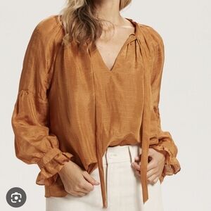 MARIE OLIVER Cerci Ginger Silk Flowy Relaxed Fit Lightweight Lined Blouse(M)